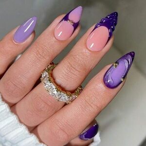 24Pcs Long Almond 3d Gelnails Makes White French Tip Press On Nails Medium